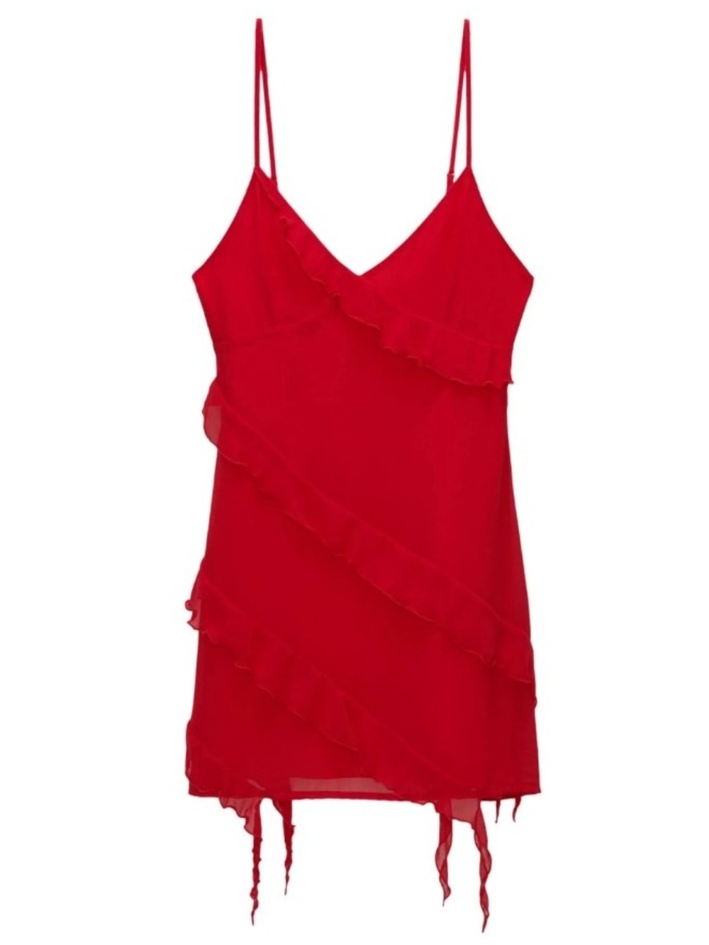 Pull&Bear Ruffle Detail Mini Dress in Red S
